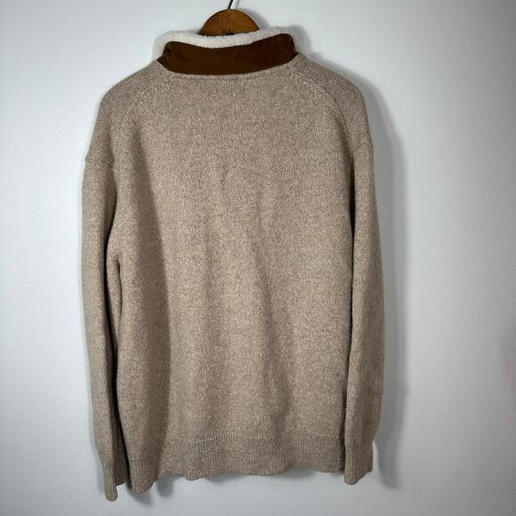 Orvis Lambswool 1/4 Zip Sweater XXL Beige Sherpa Collar Suede Trim F21 Outdoor - Picture 2 of 11